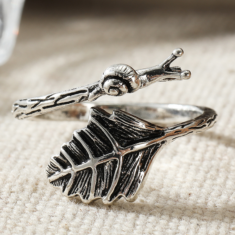 Women's Vintage Snail & Leaf Open Adjustable Wrap Ring, Nature Inspired