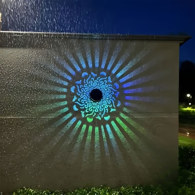 E-shop 2 Designs - Solar Mandala, Solar Gartenleuchte, mit Projektions-Wandleuchte, LED Solarleuchte, Lichtsensor, geeignet für Garten, Terrasse,