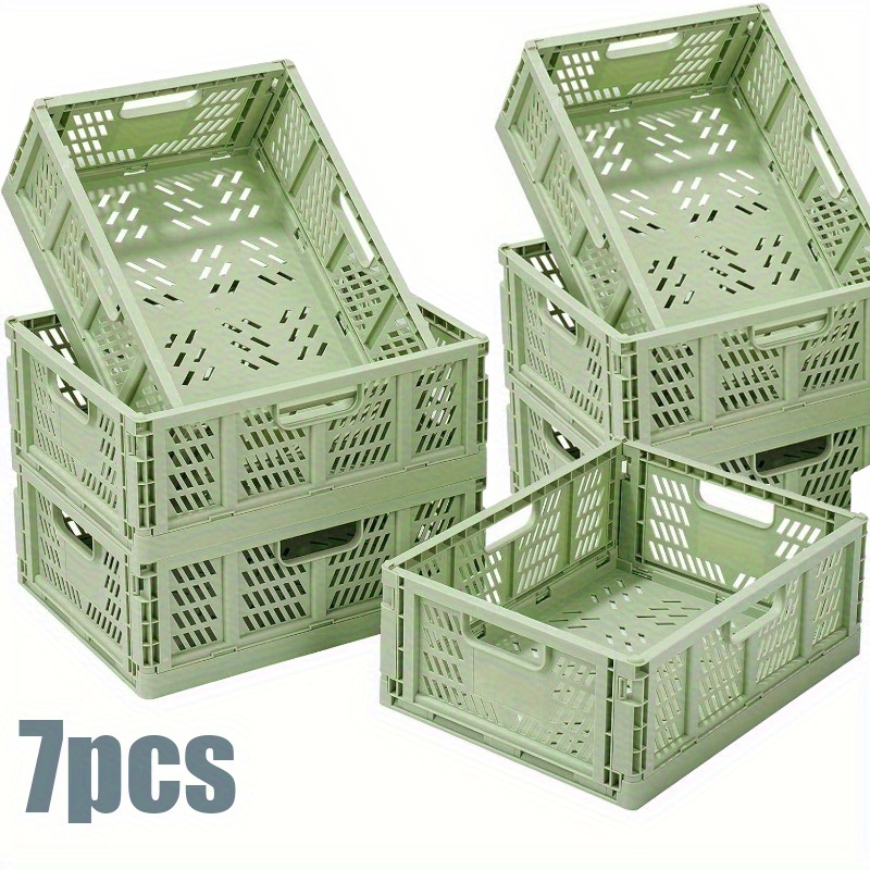 Image of 7pcs Green Plastic Storage Baskets With Handles - Foldable Pantry Organizer Bins, 8"x6"x3, 6" For Kitchen, Bathroom, Office & Closet Organization, Pantry Organizers And Storage