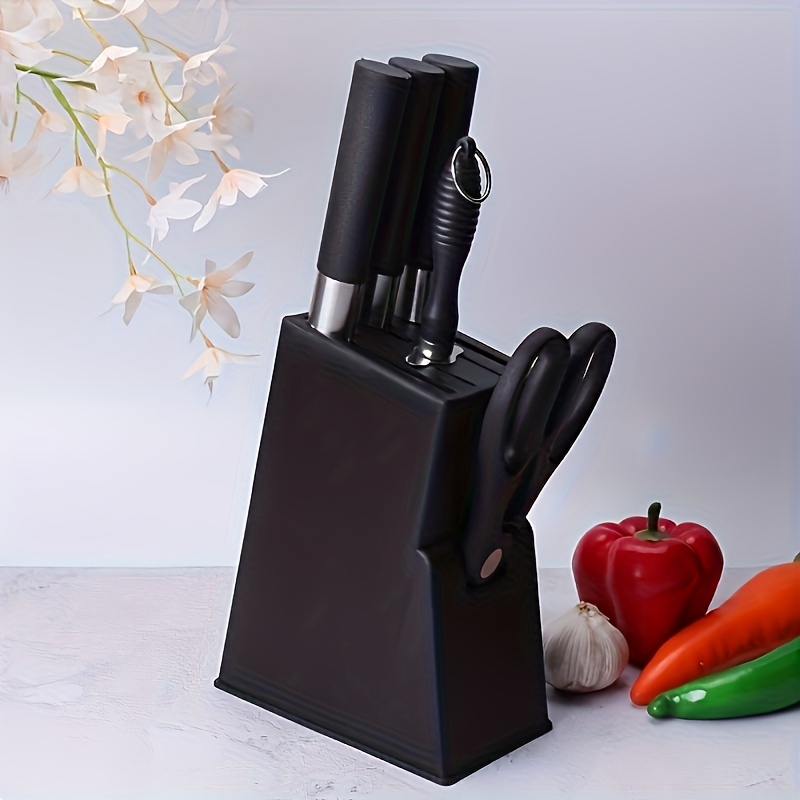 [Heavy-Duty Storage Box] Heavy-Duty Plastic Storage Box With An Ergonomic Base, Allowing For Vertical Or Horizontal Storage To Save Space. The Sturdy And Hygienic Black Display Rack Can Hold Chef's Knives, Bread Knives, And Fruit Knives