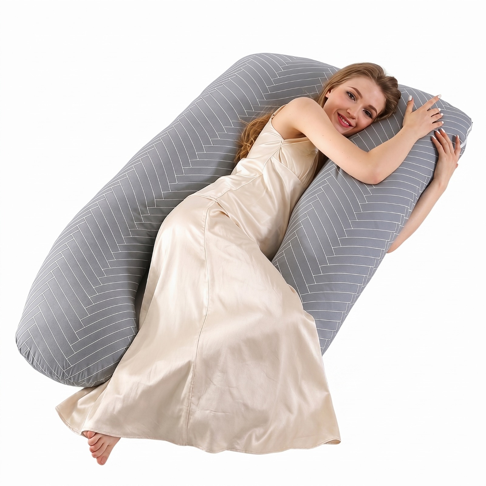 Image of Topchances U-shaped Full Body Maternity Pillow, Premium Detachable High Soft Polyester Support Cushion, Durable Easy To Clean Side Sleep Pillow For Pregnant Women Home Bedroom Use