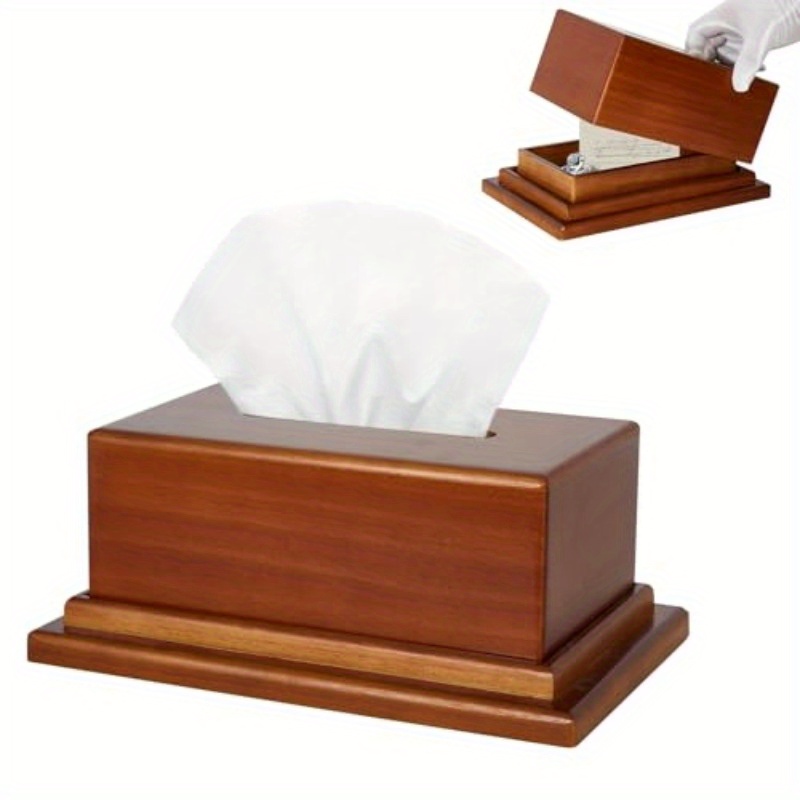 wooden tissue box cover with hidden compartment decorative facial   multi functional storage for bathroom office nightstands elegant wooden tissue holder with secret storage bathroom organizers and storage nightstand organizer modern aesthetic polished   Product details 0