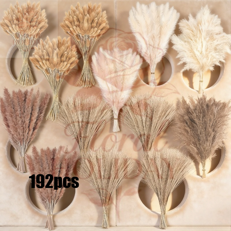Image of 192pcs Dried Flower Bouquet - Pampas Grass | Floral Decor For Home, Wedding, Boho Style | Perfect For Vases, Suitable For Fall, Spring, Summer, Winter Arrangements