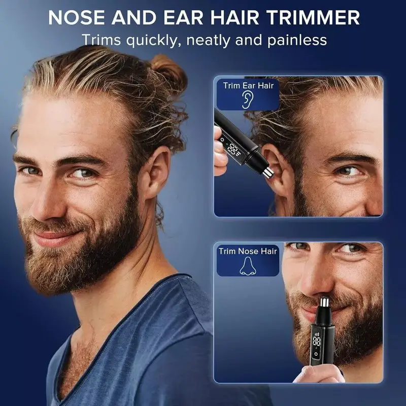 ear and nose hair trimmer with led display usb rechargeable nose trimmer portable washable cutter head ear trimmer led display all metal body vacuum cleaning fathers day gift Product details 5