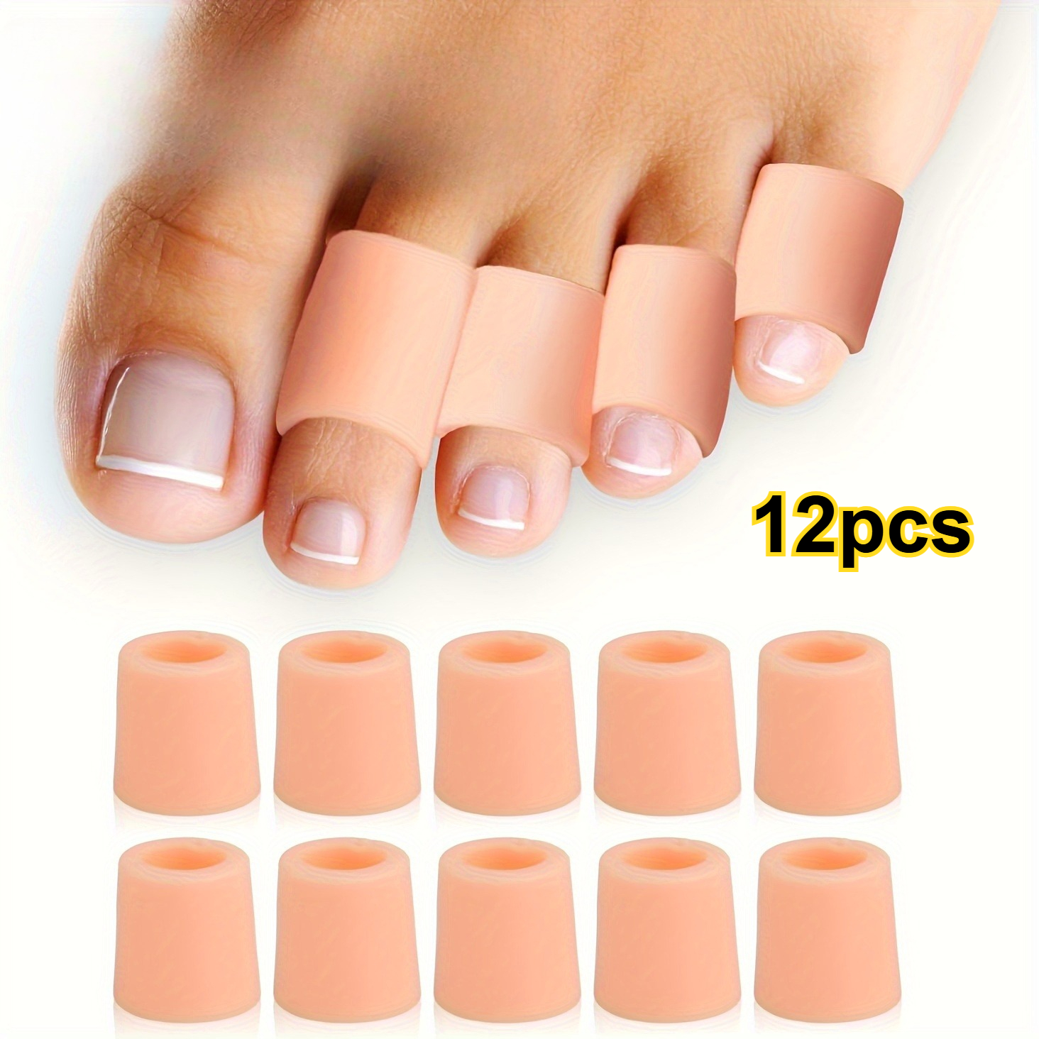 TEMU 12pcs Soft Silicone Toe Caps - Thickened Toe Pads For Running, Hiking, Skating, And Dancing - Elastic Finger Clips, Unisex