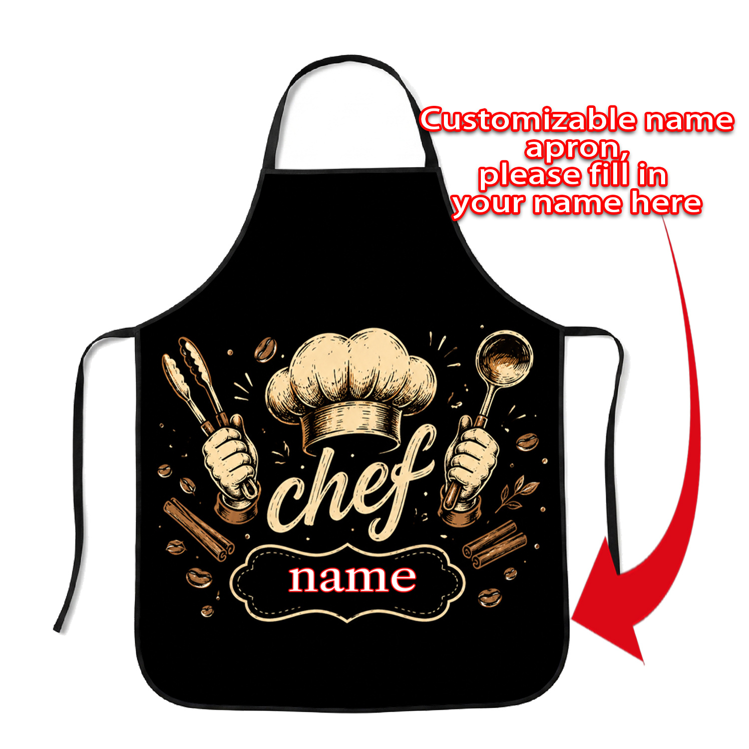 TEMU 1 tablier de chef rétro personnalisable avec nom, design imprimé noir, idéal pour , , le BBQ et les fournitures de cuisine, tablier personnalisé