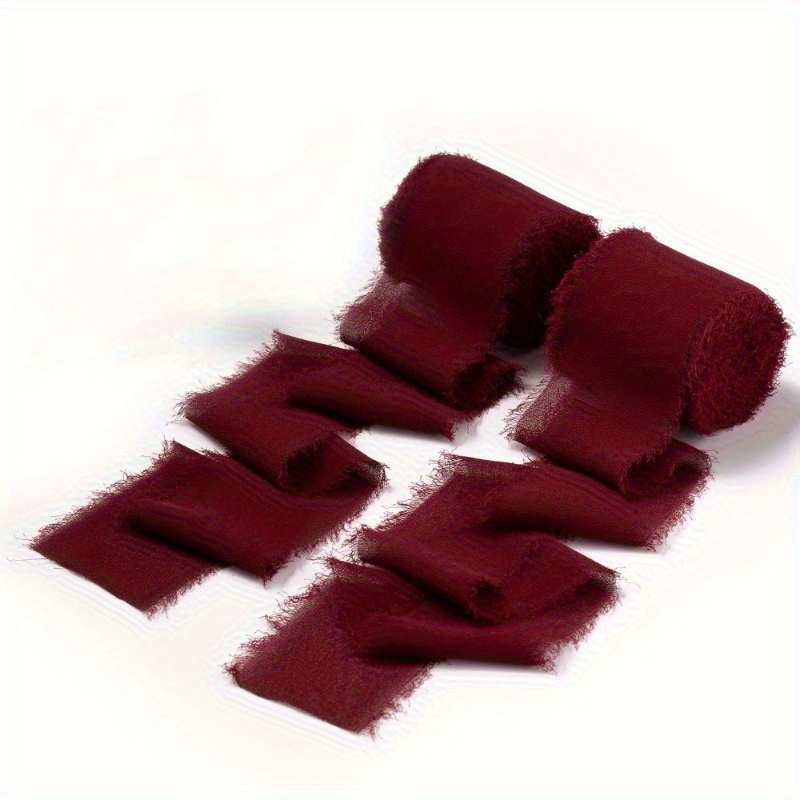 Image of Burgundy 1.57 Inches Wide, 2 Rolls Totaling 10.94 Yards Of Handcrafted Fringe Chiffon Ribbon, Perfect For Wrapping Wedding Invites, Bridal Bouquets, Projects, Home Decoration, And Christmas Crafts
