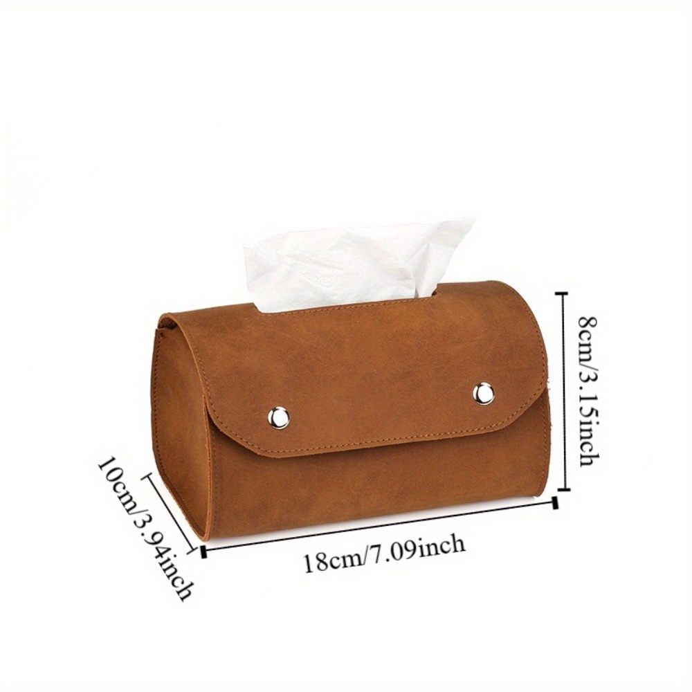 1pc retro leather tissue box holder rectangular tabletop storage organizer with decorative lid solid color   for living room bedroom bathroom durable stylish napkin dispenser compatible with standard tissues Product details 0