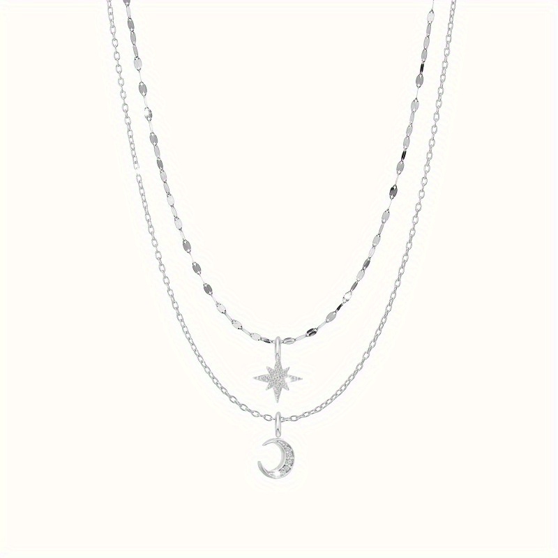 Women's Sterling Silver 2-in-1 Layered Star & Moon Necklace