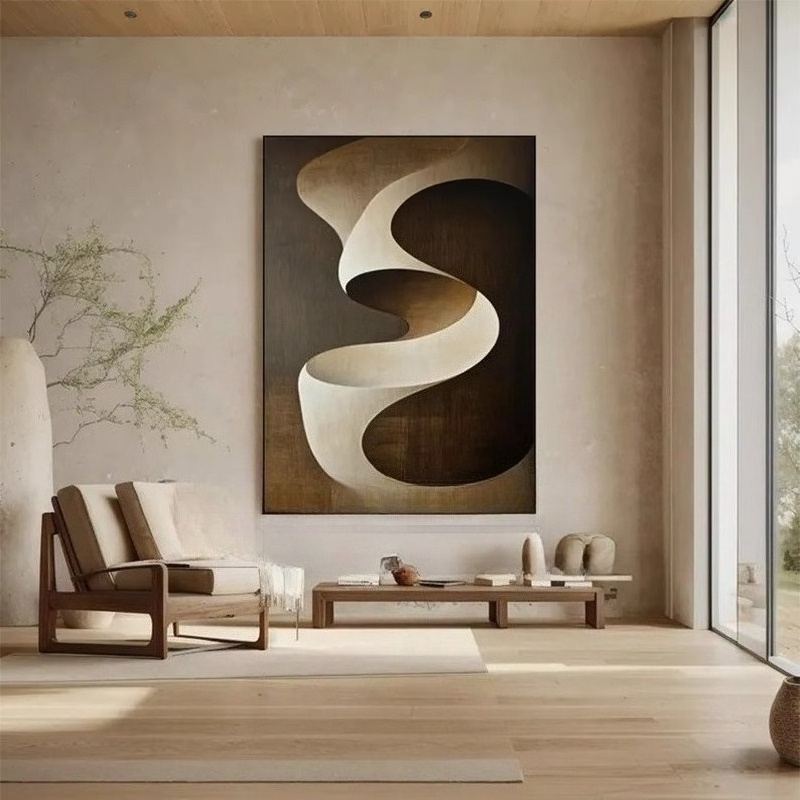 100% Hand-Painted Oil Painting, Beige Abstract Art Hanging Painting, Large Homestay Mural, Japanese-Style Decorative Painting, Modern Wall Decoration, Suitable for Home, Office, Living Room, Bedroom, Corridor, Cafe, Bar, Hotel
