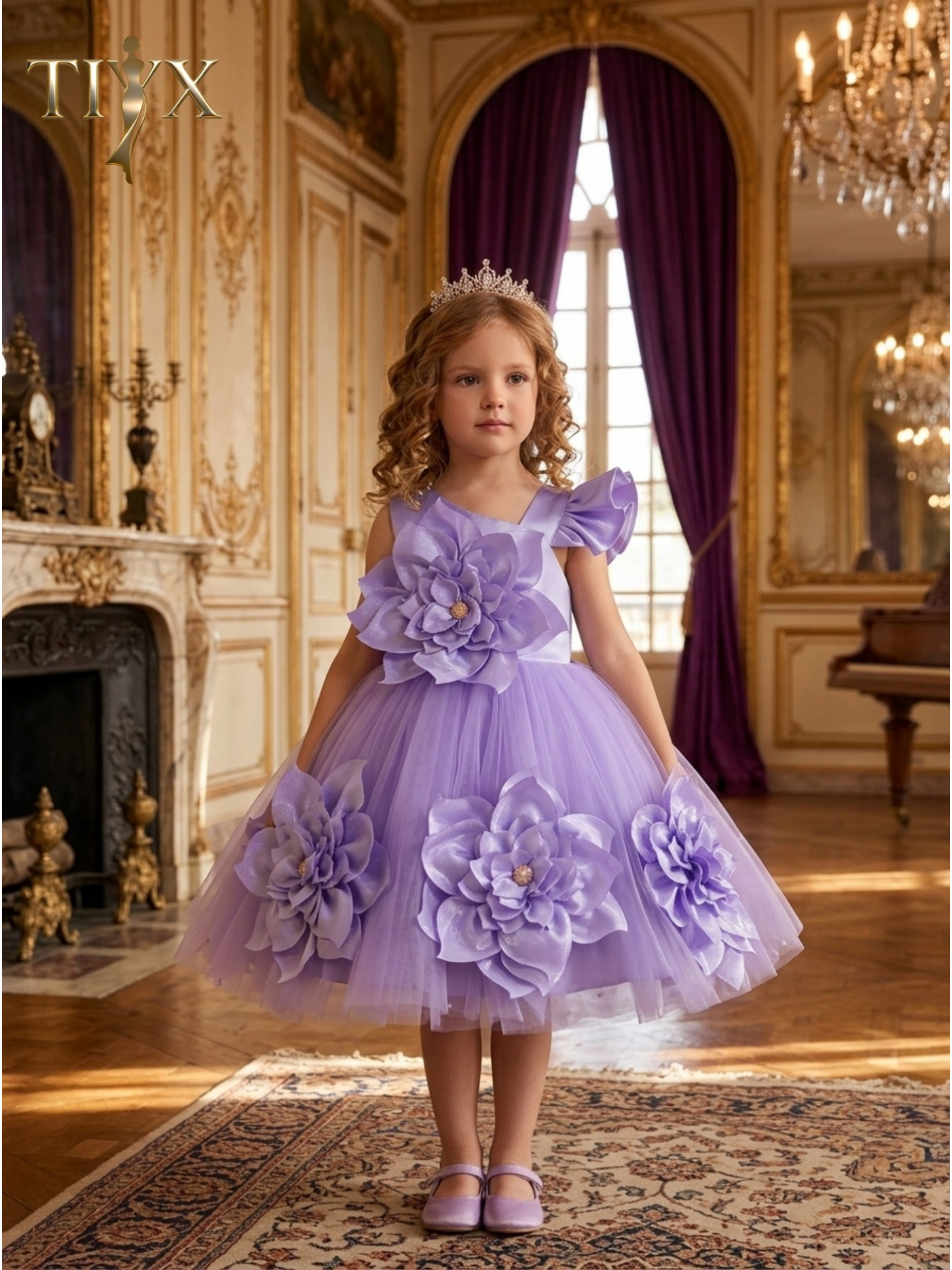 open lace back dress Purple Fashionable Girl Party Dress main image 1