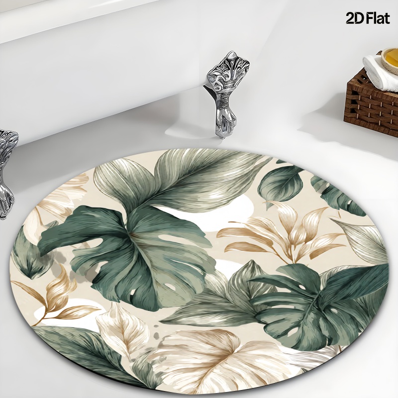 TEMU [-time Product] 2d Flat 1pc Tropical Plant Pattern Living Room Round Mat, Machine Washable, Soft - Indoor/outdoor Rug, Welcome Mat, Suitable For