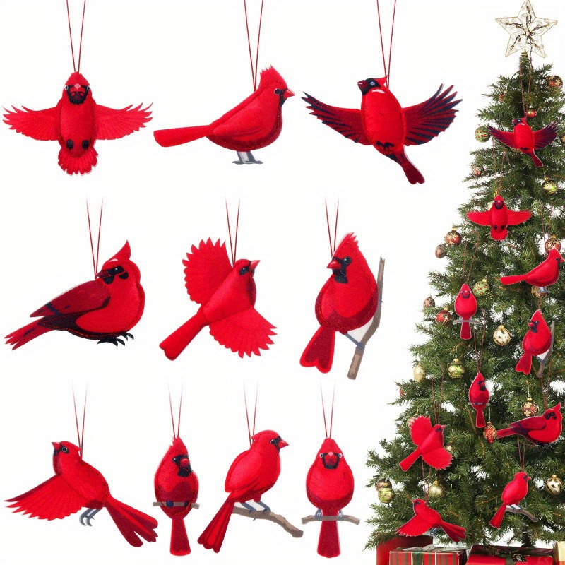 

10pcs Lifelike Red Bird Ornaments- Artificial Christmas Tree Decorations, Felt Simulated Birds For Home& Holiday Decor, Unique Gift Idea For , Add A Touch Of Holiday To Any Room