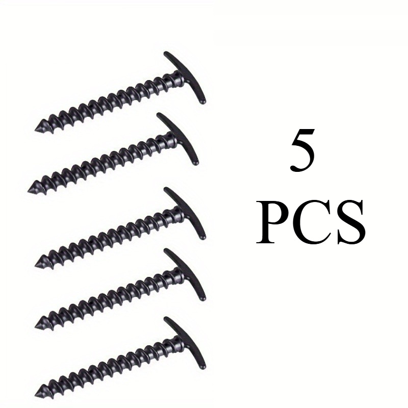 Image of Set Of 5 Outdoor Multifunctional Stakes - Spiral Wind-resistant Tent Pegs In Red, Black, And Green. An Essential Tool For Camping And Self-driving, Perfect For Campers Picnics. Ideal Outdoor Equipment