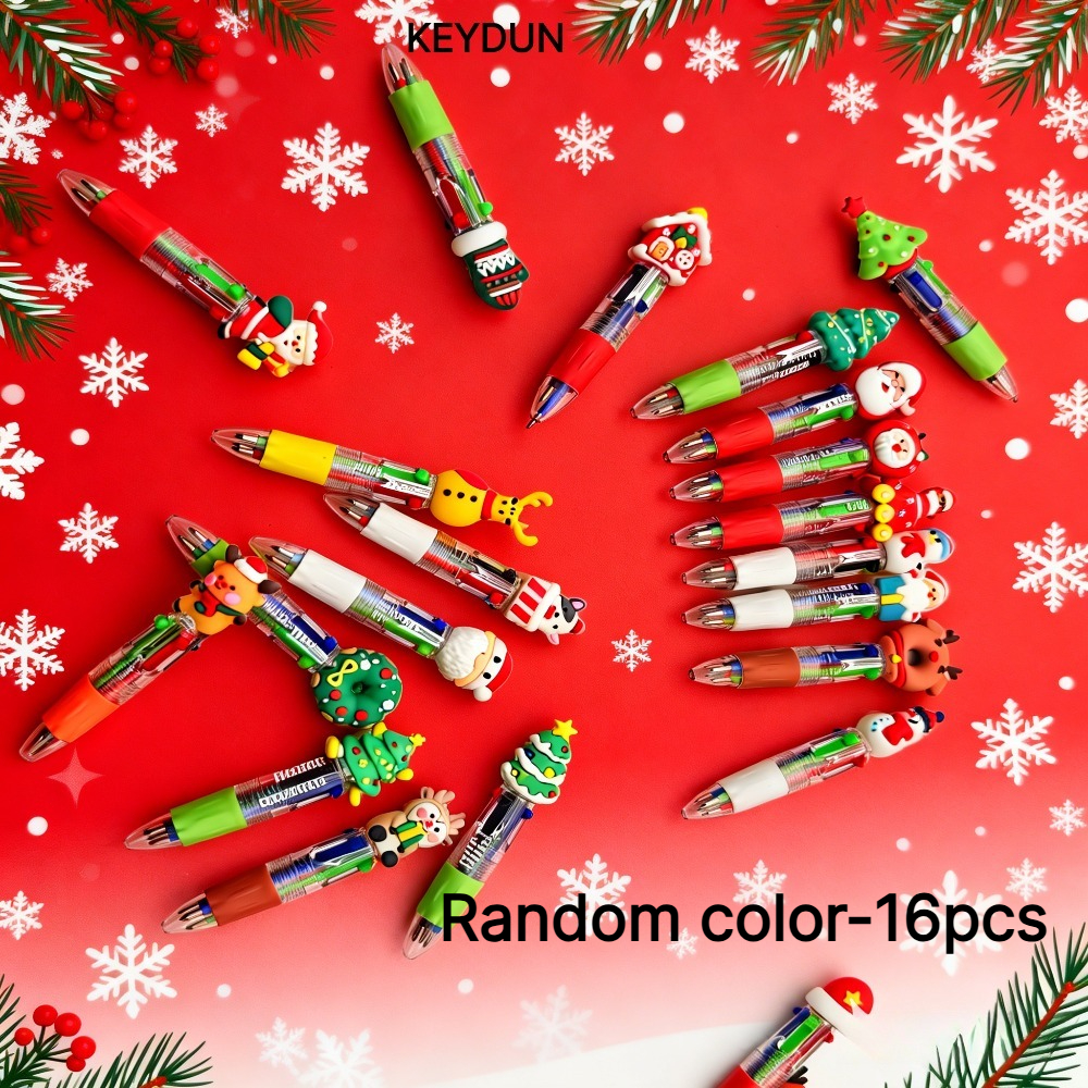 TEMU 16pcs Random -color Christmas Ballpoint Pens - Cute Designs Including Santa Claus, Reindeer, And Snowman - Perfect For Office And Holiday Gifts.