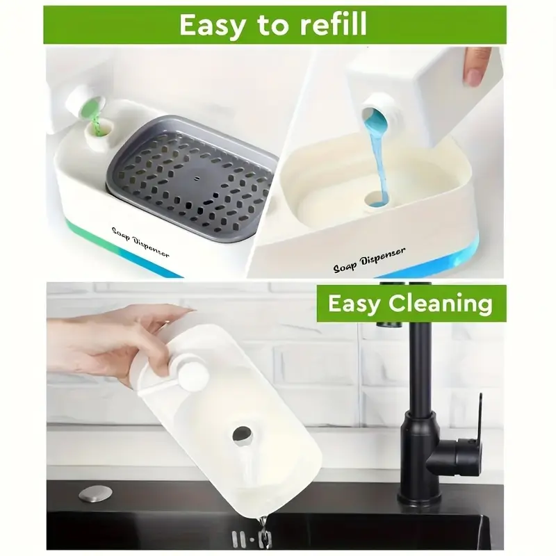 1 functional dish soap dispenser set with sponge holder kitchen bathroom soap dispenser plastic freestanding no battery needed perfect pump head leak proof design great christmas halloween gift christmas decoration Product details 3