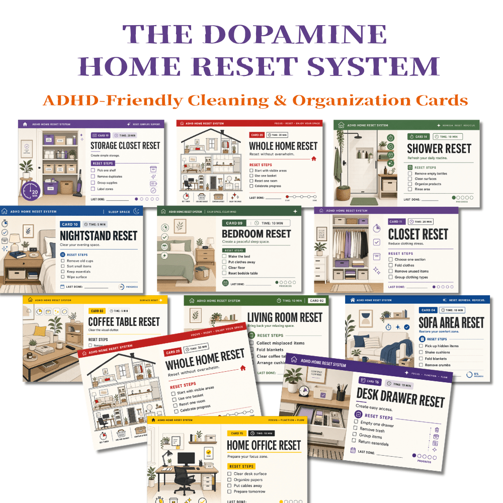 TEMU 20pcs Adhd Home Reset Cards, Cleaning Task Cards, Home Organization Cards, Decluttering , Visual Routine Cards, Dopamine , Organization Gift For