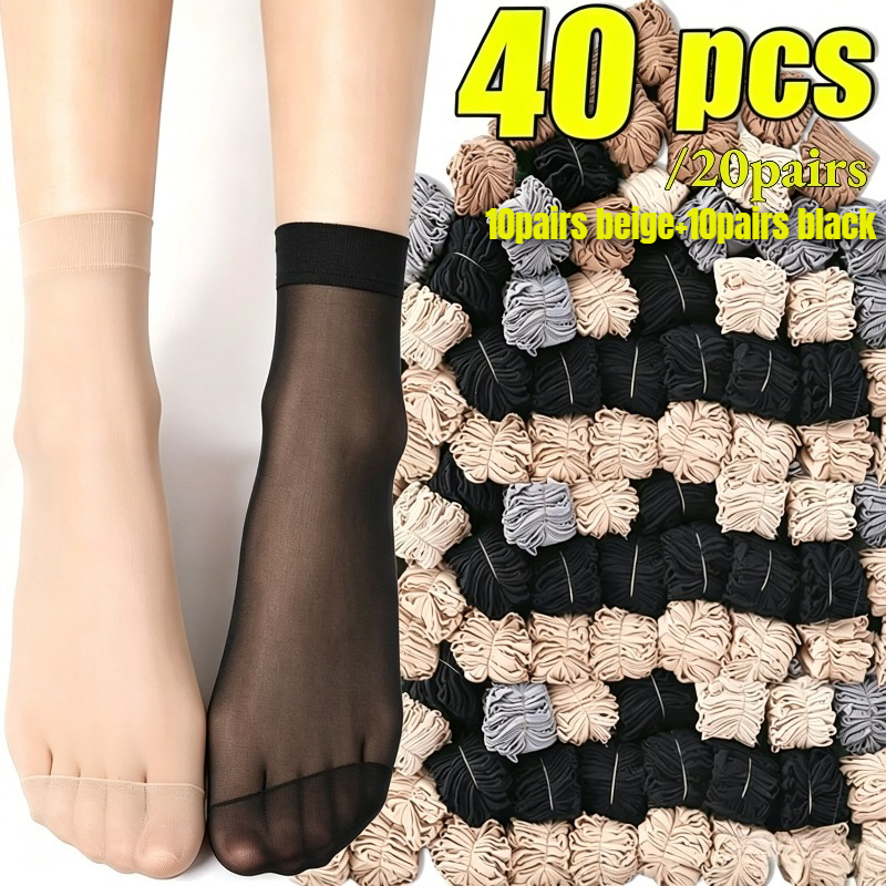 TEMU 40pcs/20pairs Of Women's Transparent Socks, Ultra-thin Socks, Ice-feeling Breathable Socks, Not Easy To , Universal Calf Socks, Light Beige,