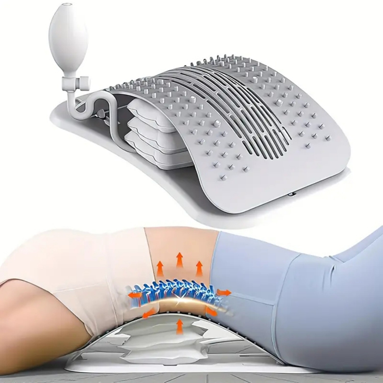 1set Multipurpose Back Stretcher for Lower Back, Air Pump Air Cushion Adjustable Waist and Back Board, Back Device, Relaxation Stretcher with Thickened Airbag 104 Raised Design Posture Corrector