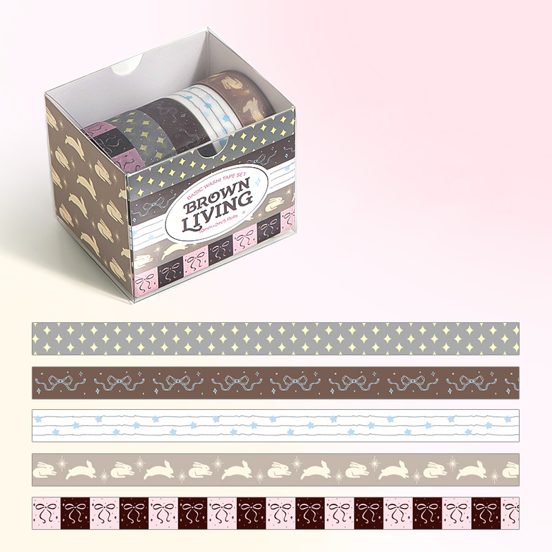 TEMU 5pcs Icing Fantasy Washi Tape Set, Japanese-style Cute Girly Journal Decoration Background Material, Scrapbooking Tapes