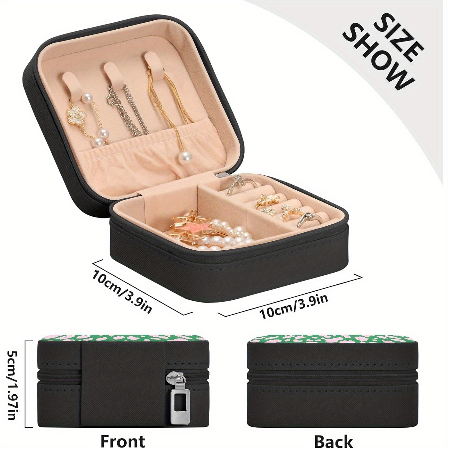  pink   travel mini jewelry box portable pu leather organizer case storage necklace earrings rings bracelet jewelry rolls clutch bag for women   black jewelry boxes Product details 6