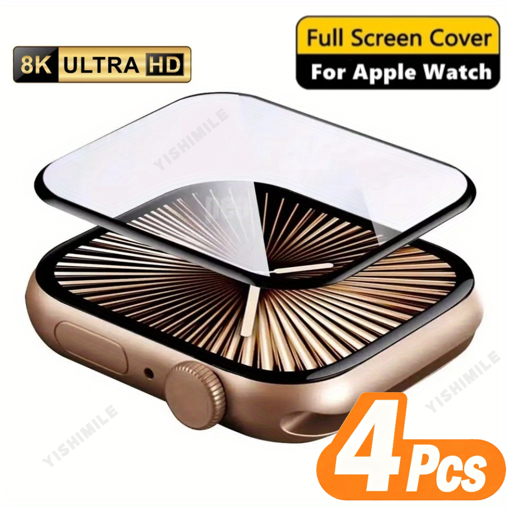 E-shop 4 Stück HD Full Coverage Displayschutzfolie mit gebogener Verbundfolie und Carbonfaser-Optik, für Apple Watch 9 SE SE2 SE3