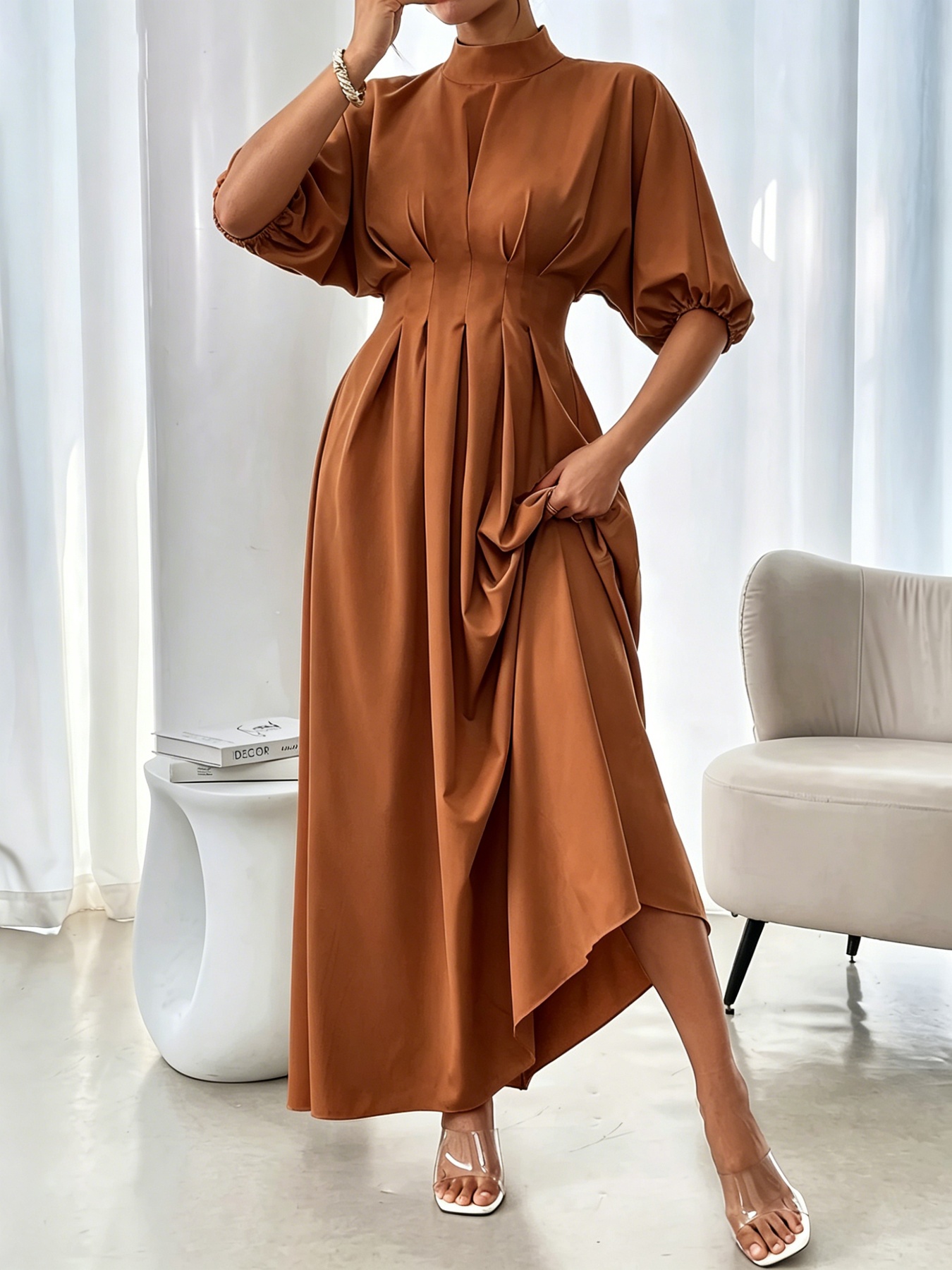 Elegant Womens Batwing Sleeve Cinched Waist