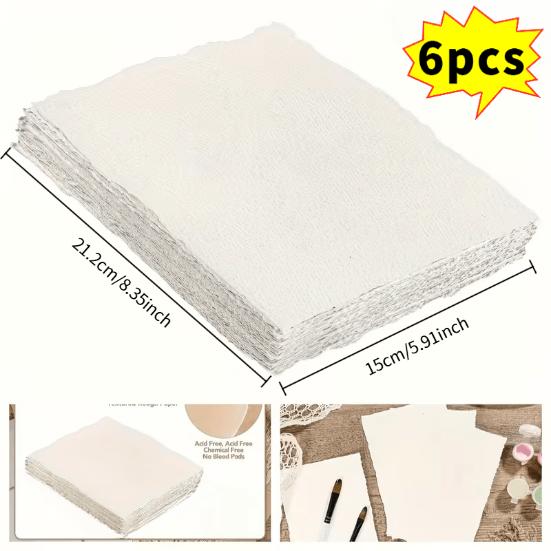 TEMU 2 Styles Of Watercolor Paper, 300 Gsm Deckled Edge Paper, 5.9 X 8.3 Inches, Rough/textured Handmade Paper, White Textured Paper, Suitable For