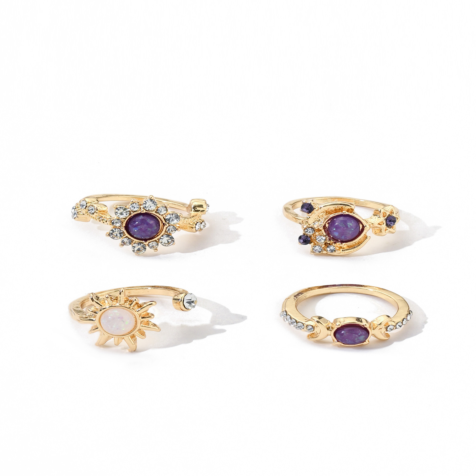 4pcs Star Moon Ring Set for Good Luck