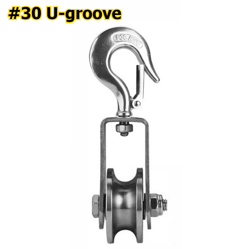 Image of Heavy-duty U/v #30 Hook And Ring Pulley - 360° Rotating Silent Pulley Block With Inner Bearing, For Gym, Material Handling
