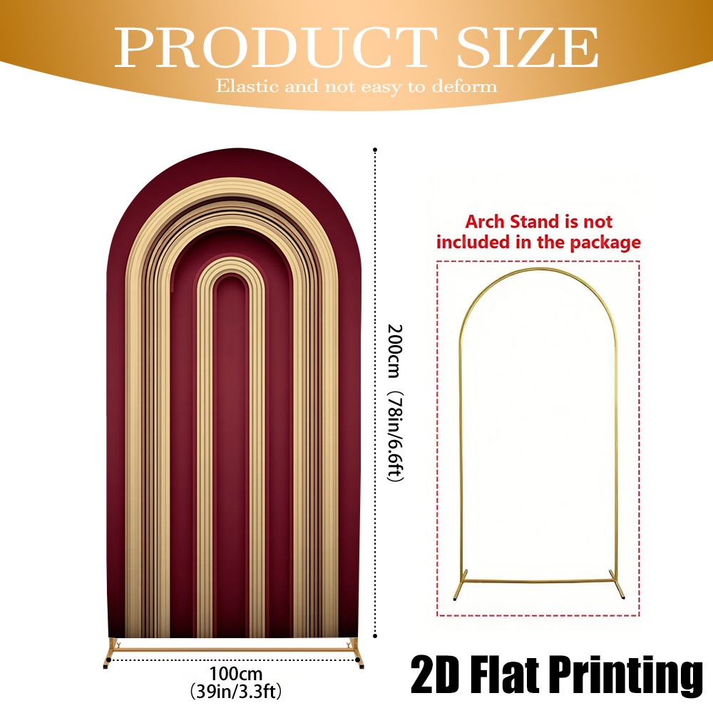 TEMU 2d Flat, 2d Flat - 2d Flat, 1pc Minimalist Burgundy Geometric Arches Arch Party Photobooth Prop Cover - Elastic Round Top Backdrop For Birthday
