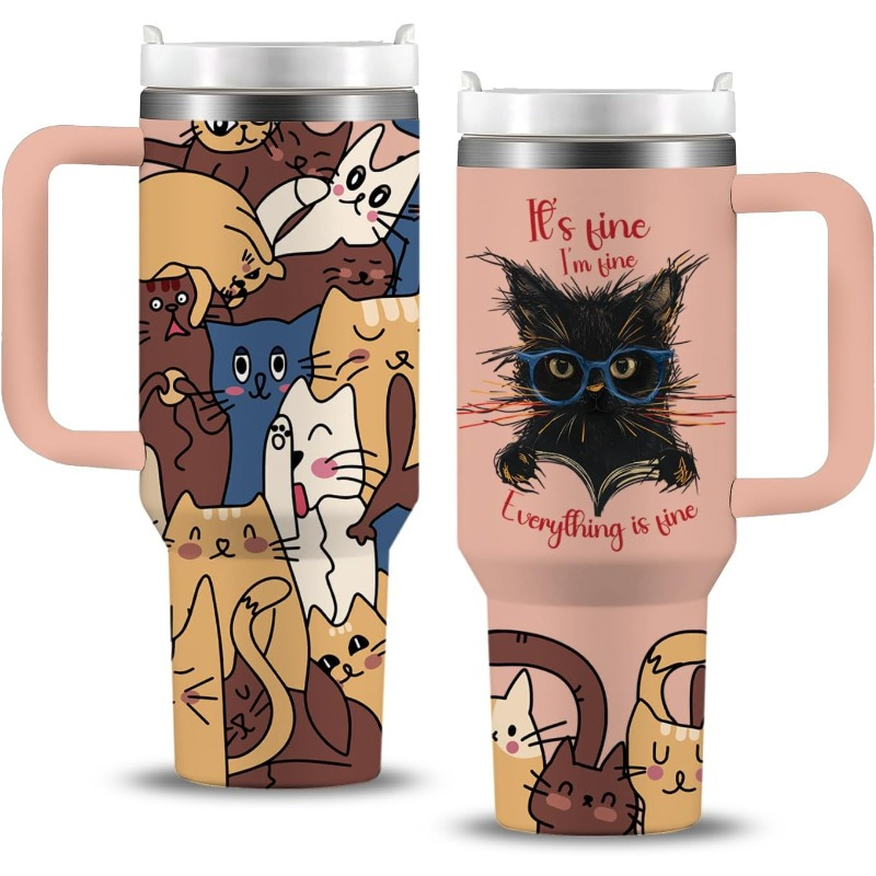 

40 Oz Cat With Straw & Handle, Black Cat For Women, For Women, Christmas, Holiday Gifts For , Cat Tumblers For Cat Lovers,