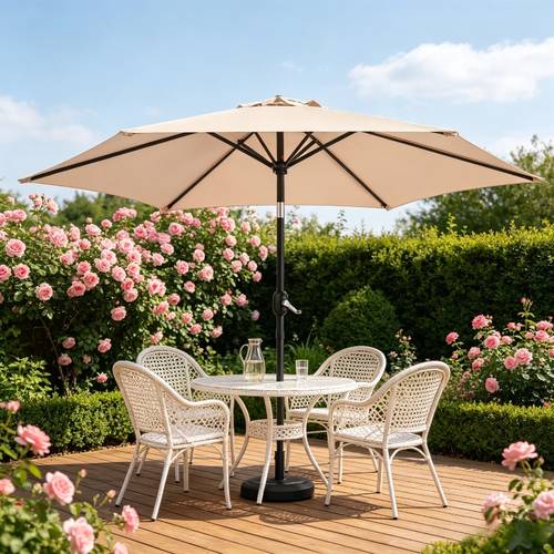 9 feet rotatable round sun umbrella 6 iron ribs metal kd design polyester parasol khaki navy gray