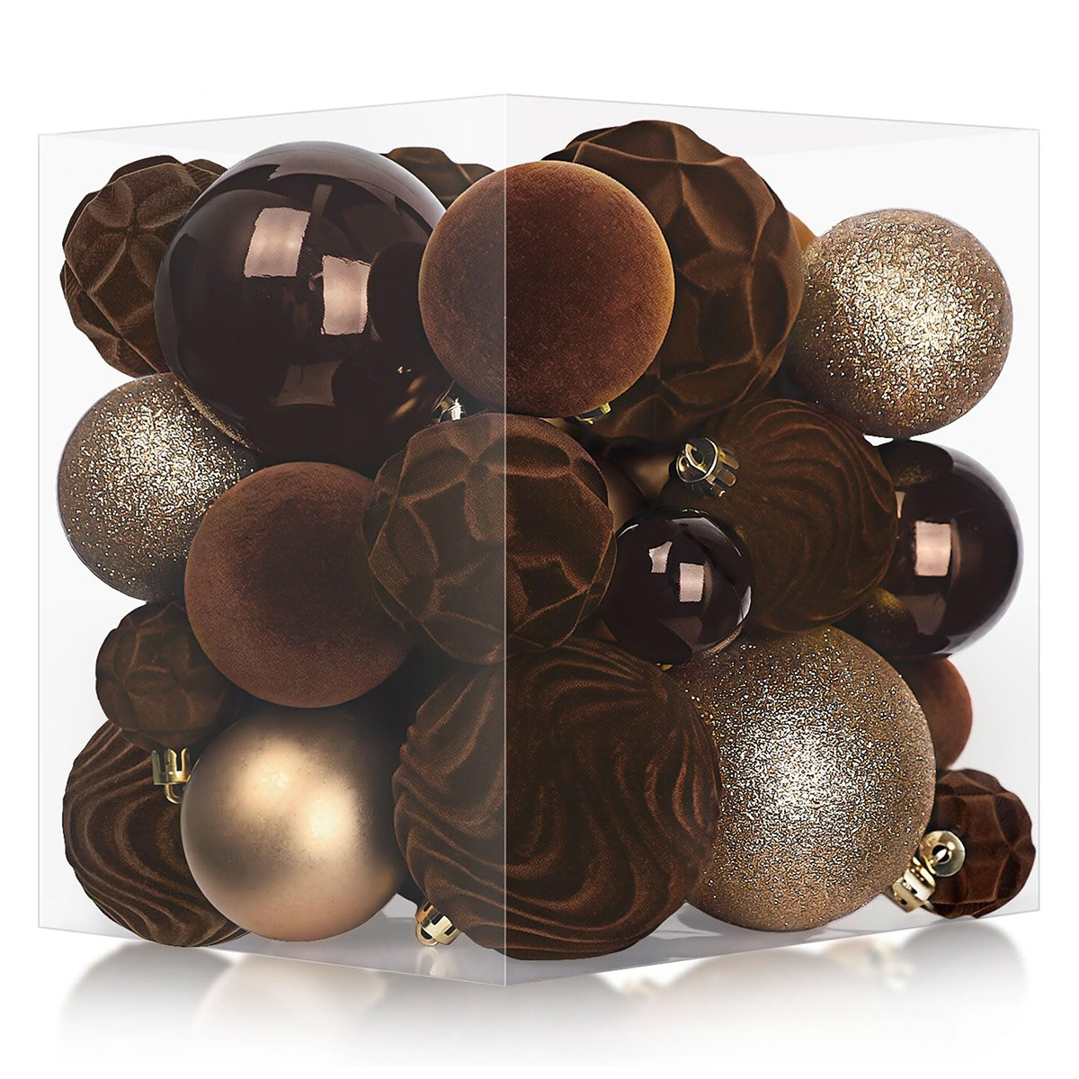 TEMU Juego de 36 piezas de bolas navideñas de terciopelo, adornos de bolas navideñas afelpadas marrones irrotundas para colgar de Navidad, decoración