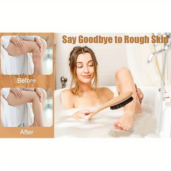 natural   bath brush with wooden curved long handle 17 2 inch   shower scrubber for exfoliating deep cleanse back body wet dry use alcohol free no battery needed   for   reach areas shower brush body scrubbing tool ergonomic handle durable scrubber Product details 2