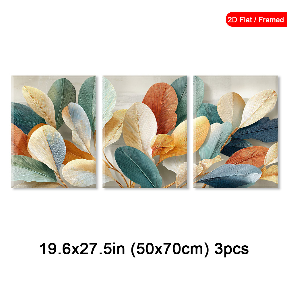 TEMU 2D , 2D , Juego de 3 Pósters de Hojas Coloridas Enmarcadas para Decoración de Pared, Obra de Follaje, Pinturas de con Patrones Brillantes, de