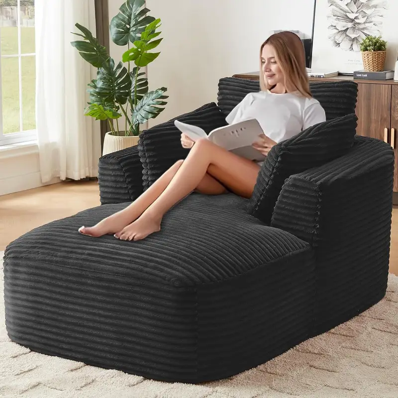 45 extra wide modern chaise lounge chair heavy duty living room bedroom recliner with plush cushion 3 pillows no upholstery for home office reading nook contemporary minimalist accent chair durable construction book lovers Product details 1