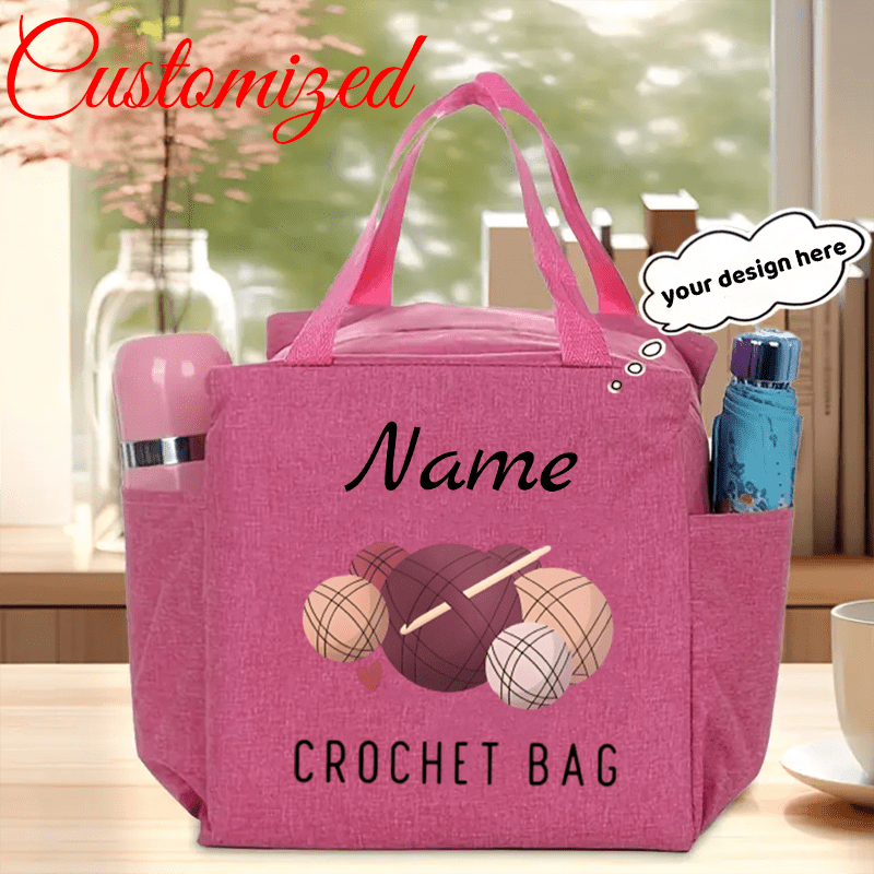 TEMU Custom Personalized Name Mini Tote Bag, Knitted Storage Pouch - Crochet/yarn Organizer With Zipper Closure, Suitable For Knitting/crochet