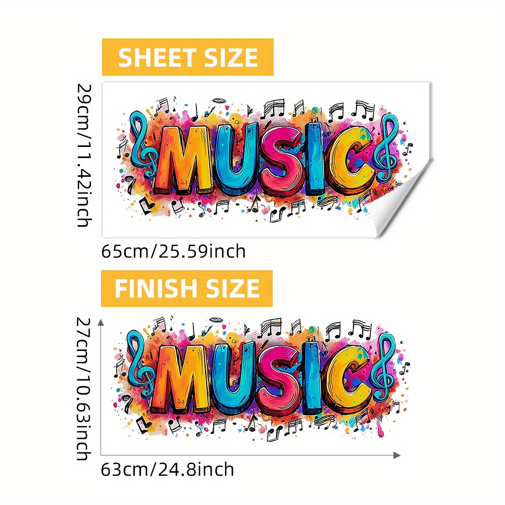 Vibrant Graffiti-style Wall Decal, Dancing Music Notes "music" Pattern For Home Decor, Suitable For Living Room Bedroom Practice Study Entryway, Self-adhesive Removable, 1pc/29×65cm