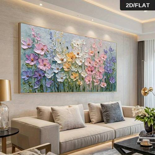 2d flat 2d flat 2d flat ultra large canvas art painting featuring pastel purple yellow white blue green and lavender minimalist wall decor for living room bedroom