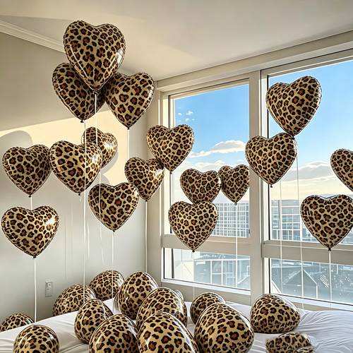 set da 10 palloncini foil a forma di cuore con stampa leopardata da 18 pollici - per matrimoni, compleanni, anniversari, stagione delle lauree, decorazioni per del papà, feste hawaiane in spiaggia, feste a tema e decorazioni per interni