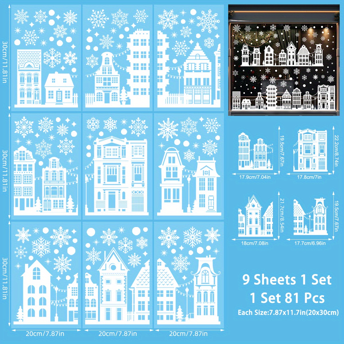 Set Of 81 Christmas-themed Window Decorations - Winter House Stickers, Featuring A , Reusable And Non-adhesive, Perfect For Decorating Glass Doors In Homes, Cafes, And Malls During The