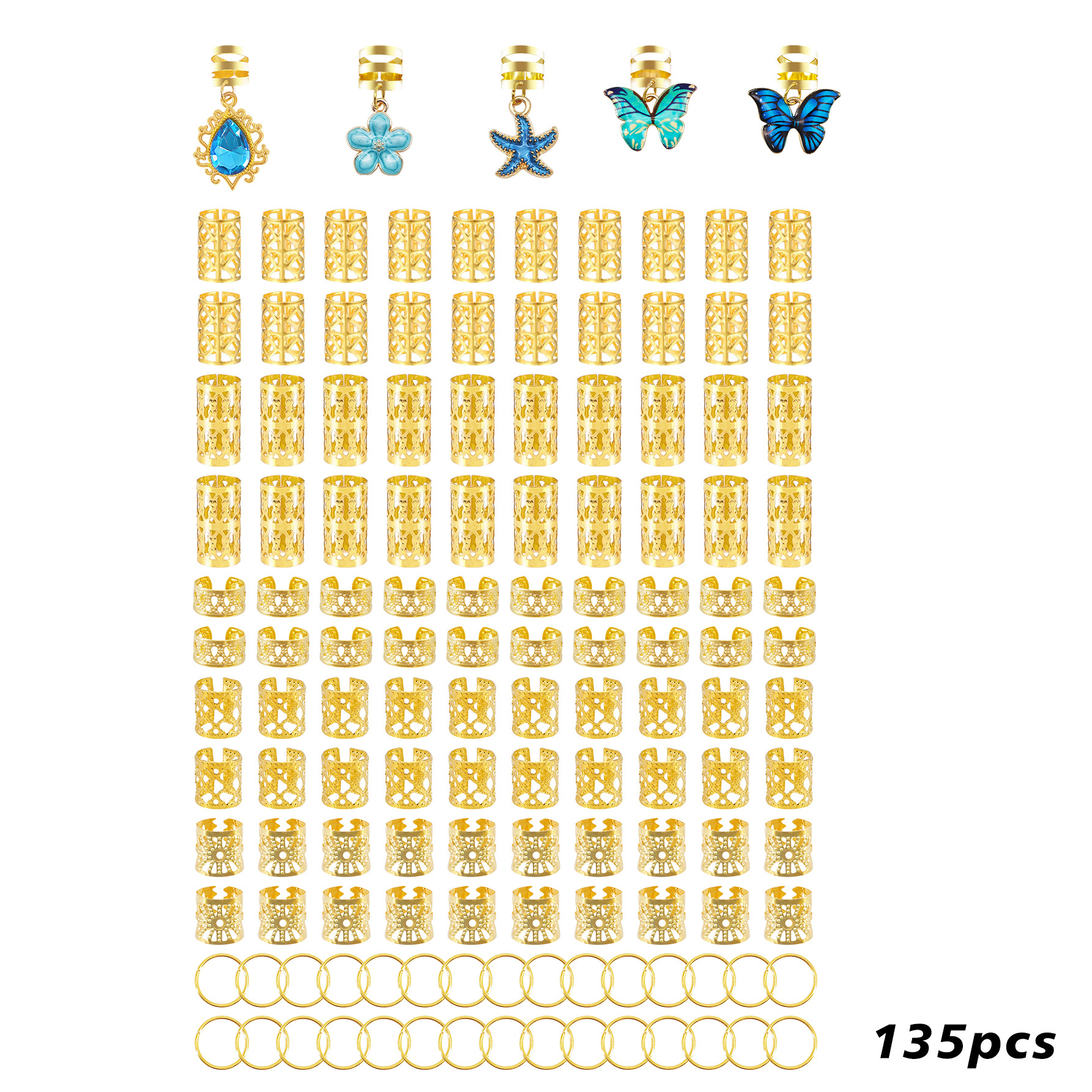 TEMU 135pcs Anneaux de Cheveux Brise Marin avec , , Strass & Étoile de Mer Bijoux d'Été pour de Femmes (Boîte Non Incluse)