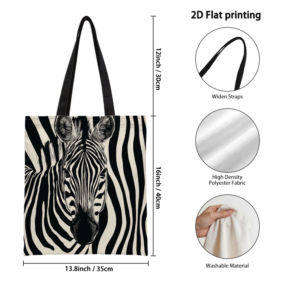 TEMU Bolsa tote de de 1 pieza con diseño artístico de rayas de cebra impresas en 2D - Bolsas de supermercado reutilizables, ideal para compras,