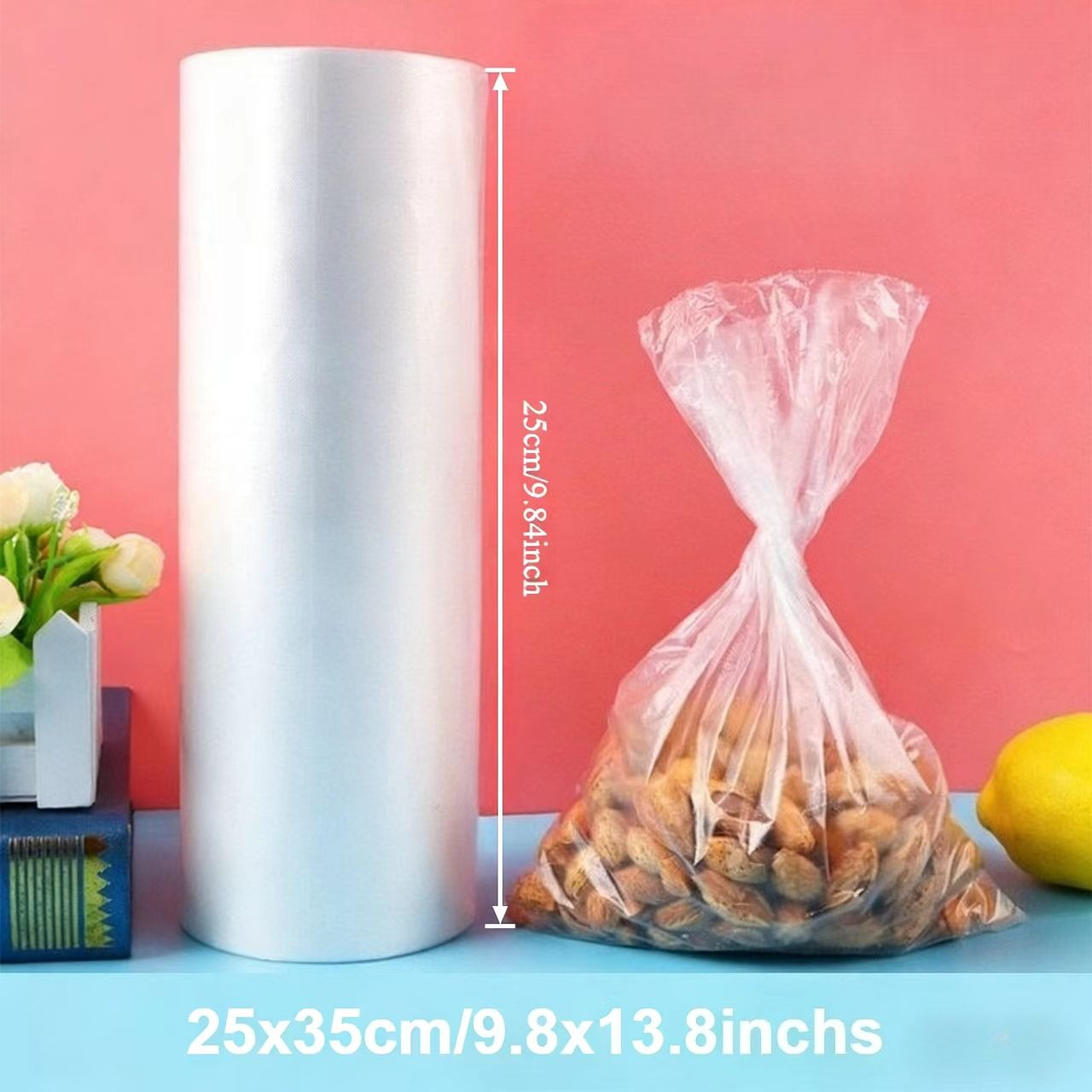 TEMU 200 pièces/rouleau (1 rouleau) Sacs de conservation alimentaires en plastique PE adaptés à la congélation et pour micro-ondes avec couvercles à