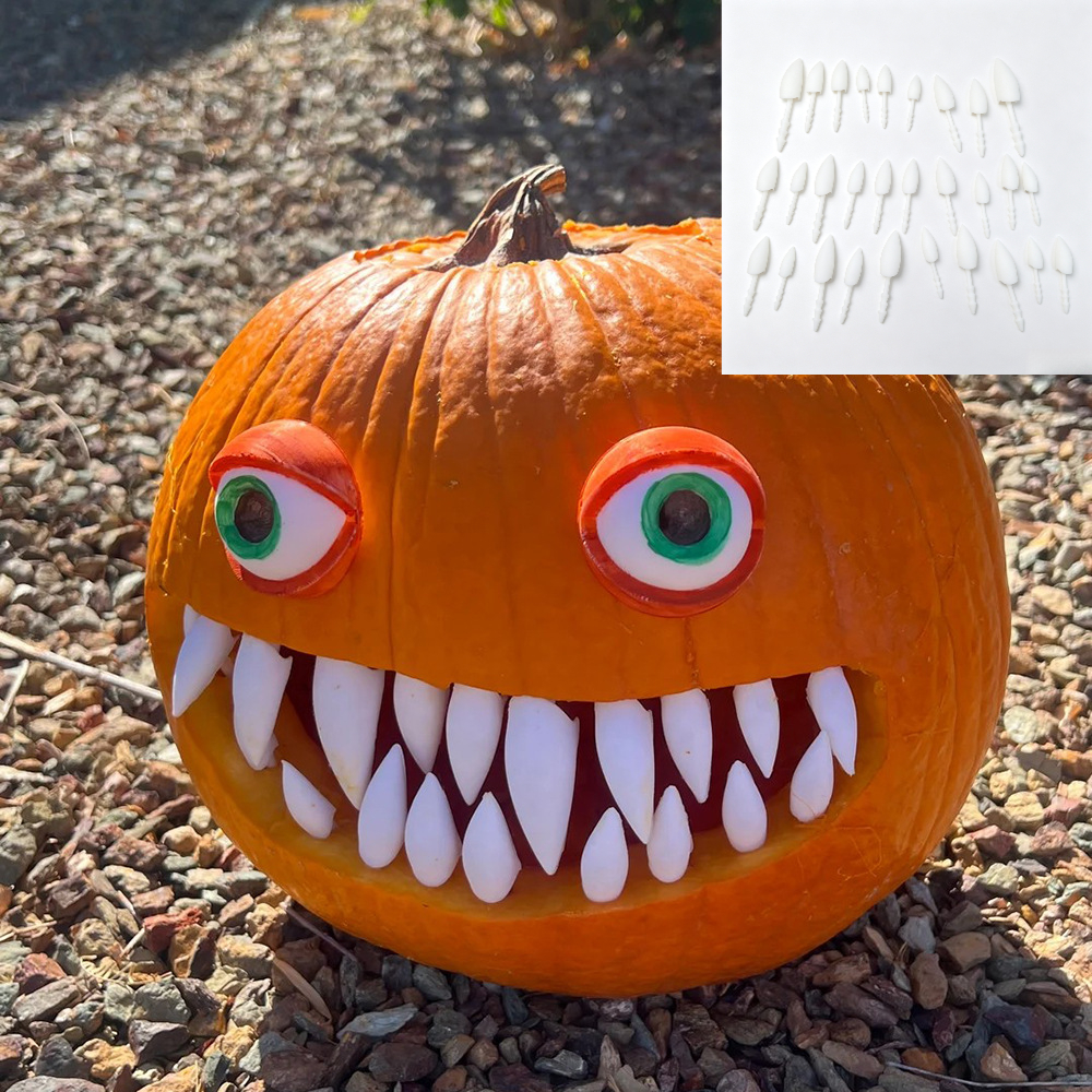 Image of 3d Printed Pumpkin Teeth Decor, Diy Halloween Jack O Lantern Fangs Accessory, Plastic Pumpkin Mouth Teeth For Halloween Pumpkin Carving Decorations, Adult Handmade Craft Supplies, No Pumpkin Included