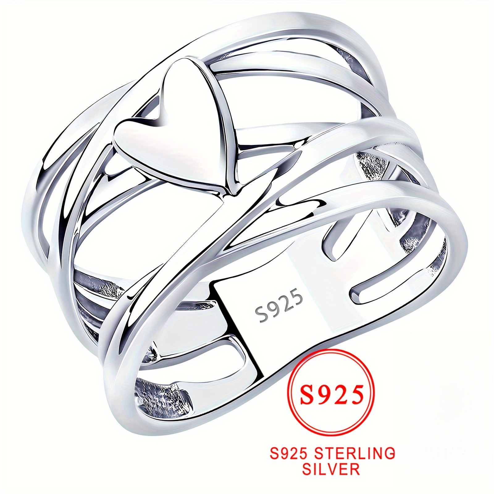 TEMU S925 Silver Heart-shaped Bracelet Ring | Elegant French Style, Fashionable Jewelry For Women, Suitable For Daily And Party Occasions, An As A