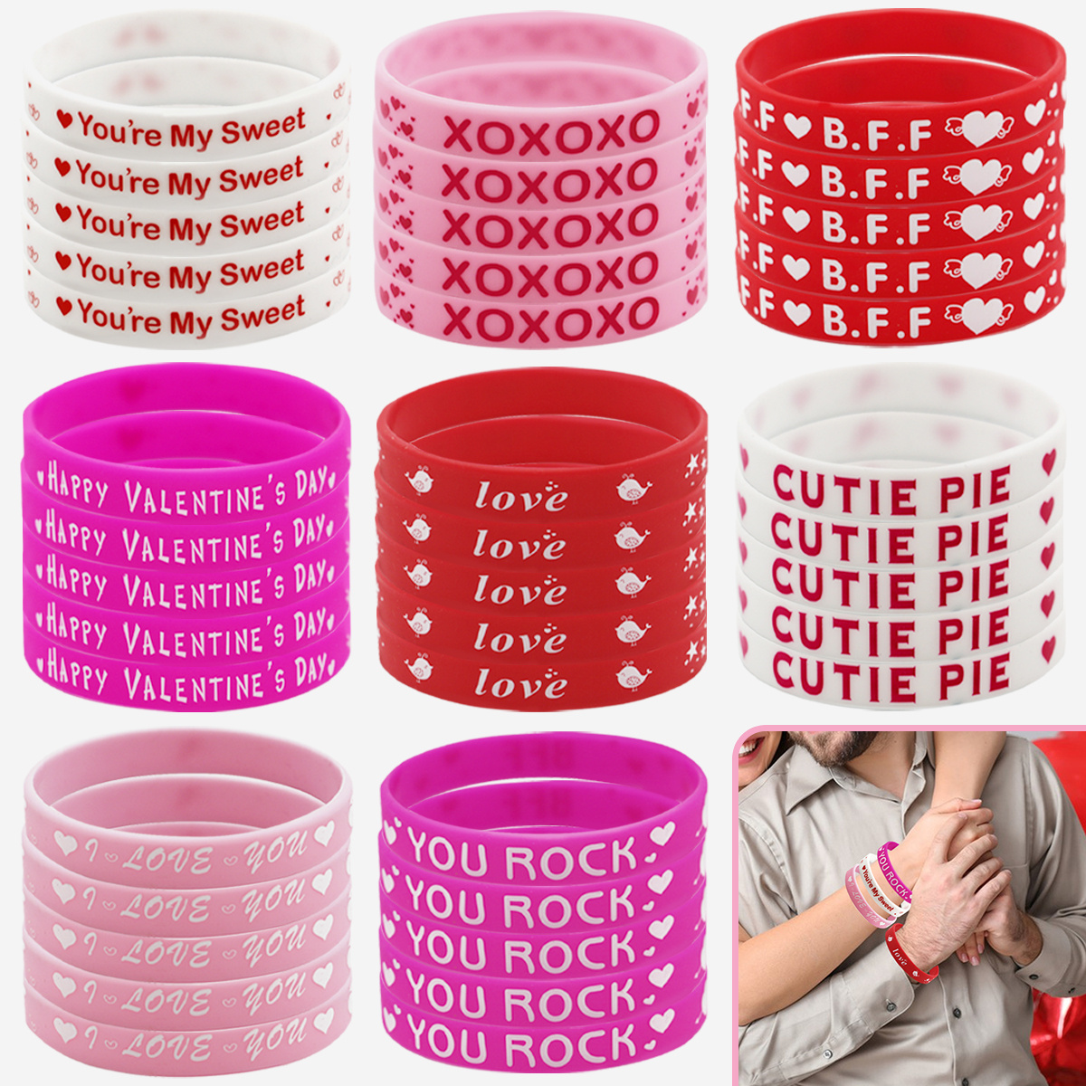 

40pcs Valentine's Day Silicone Wristbands - Pink & Red Heart Designs, "you're " & "" Love Bracelets - Ideal For Gifts, Party Favors, Bridal Showers & Anniversaries, Valentines Day Gifts