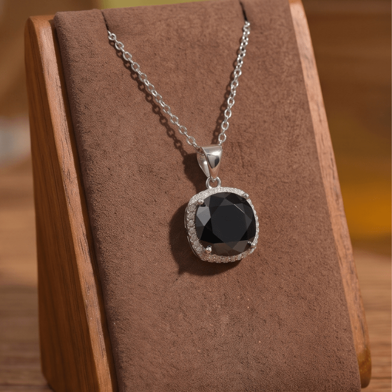 Women's 925 Silver Black Moissanite Pendant Necklace, Stylish