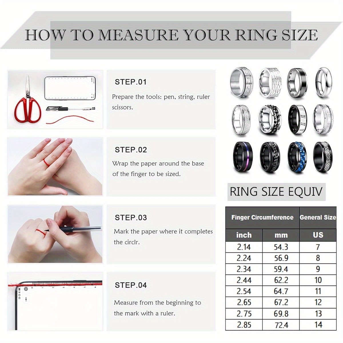   12pcs stainless   rings for men women cool fidget spinning chain ring anxiety relief fashion simple wedding engagement ring set Product details 1